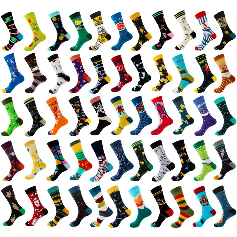 Funny Sock 10 Pairs Autumn and Winter New Geometric Men's Socks Fruit Women's Socks Street Fashion Socks Astronaut Socks