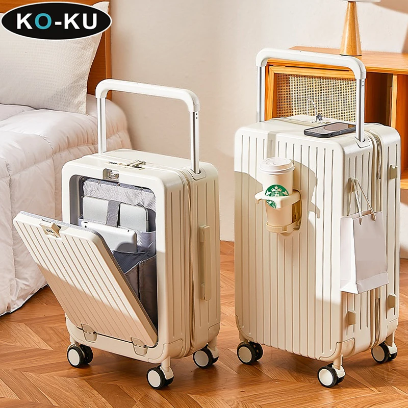 Чемодан KO-KU 24 дюйма широкая тележка новинка 2024 передняя открывающаяся крышка