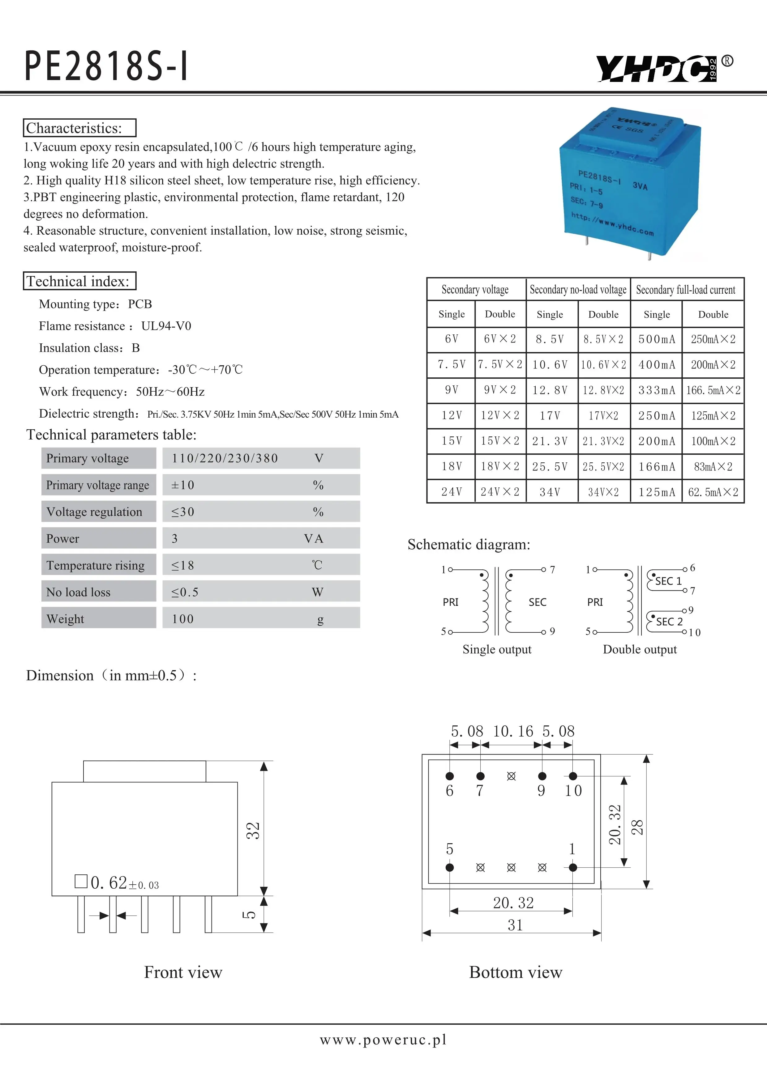 PE2818S-I Мощность 3VA 230 В/6 В/7 5 В/9 В/12 В/15 В/18 В/24 В Expory Resign инкапсулированный безопасный
