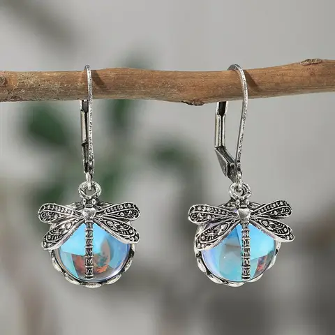 Металлические серьги-подвески стрекоза