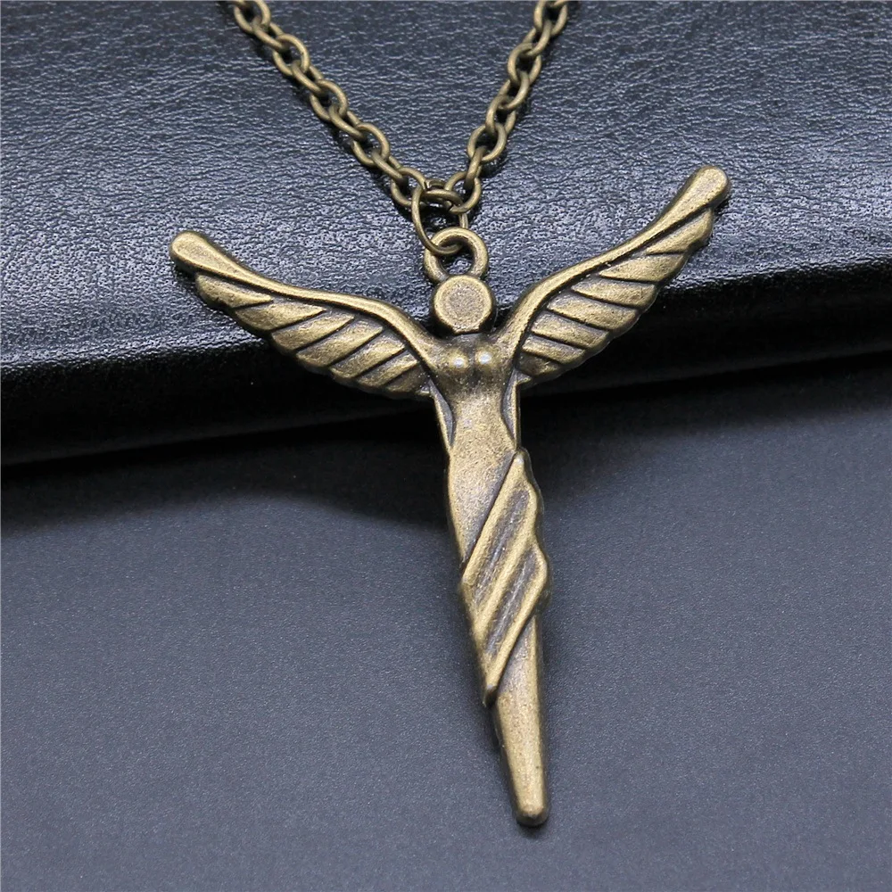 Ожерелье с кулоном в виде ангела для мужчин и женщин, модное Винтажное колье с античной бронзовой подвеской 49x44 мм, длинная цепь, трендовые ювелирные аксессуары