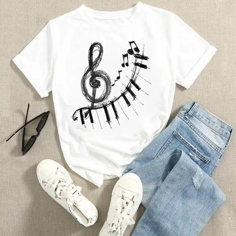 

Female Clothes Short Sleeve T-Shirt Graphic Tees Music Love Trend Style Ladies Women Cartoon Summer Fashion Tshirts Tops