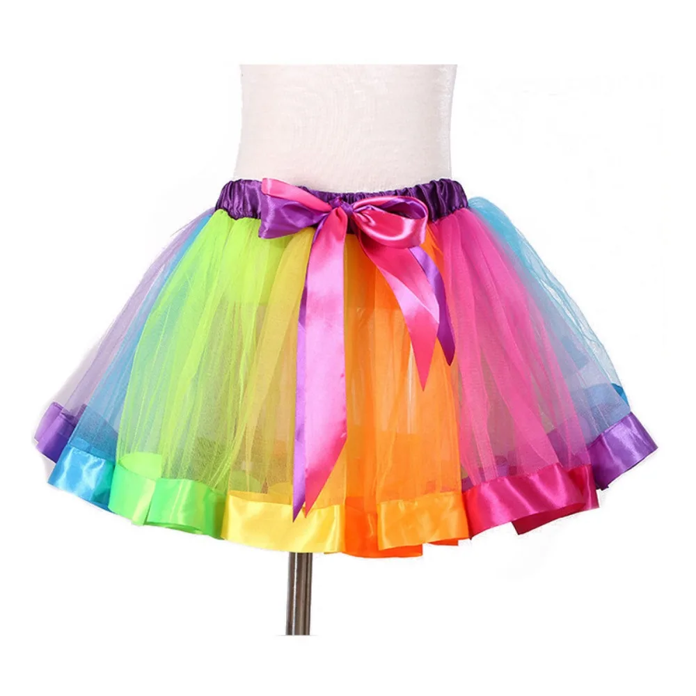

Детское платье принцессы, разноцветная Радужная юбка-пачка, Тюлевое танцевальное платье, Одежда для танцев, Тюлевое мини-платье