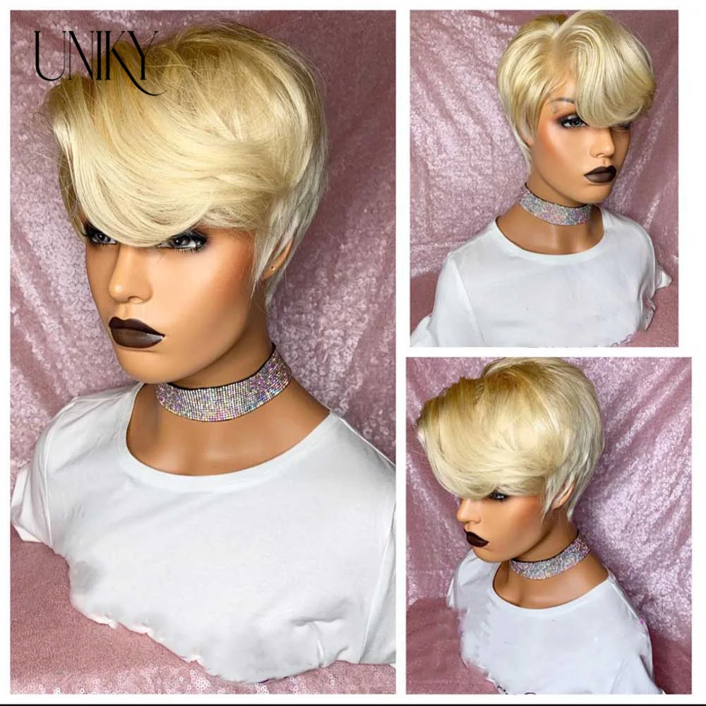 

Pixie Cut Wig Brazilian 613 Blonde Bone Straight Side Part Wig 13x4 Short Bob HD Transparent Lace Front Human Hair Wig For Women