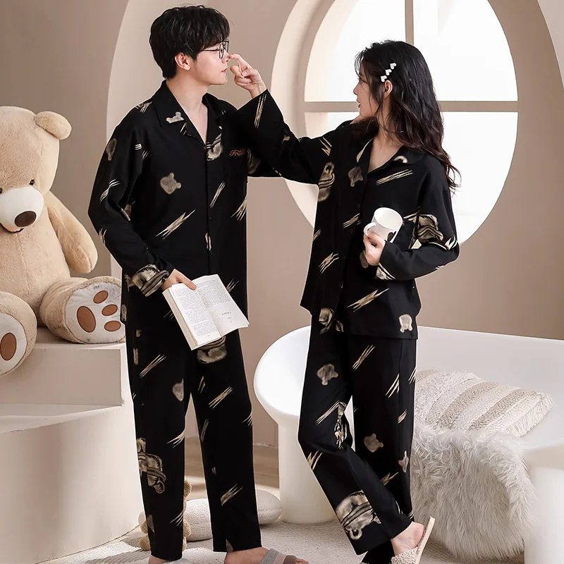Cotton Lover Couple Pajamas Set Autumn Winter Long Sleeve Cute Cartoon Casual Large Men Home Clothes  Matching Family Outfits