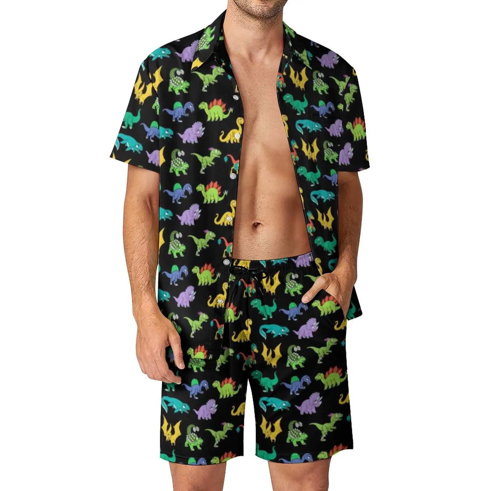 

Derpy Dinosaurs Men Sets Cartoon Cute Dinosaur Raptor Casual Shirt Set Trendy Beach Shorts Custom Suit 2 Piece Clothes Plus Size