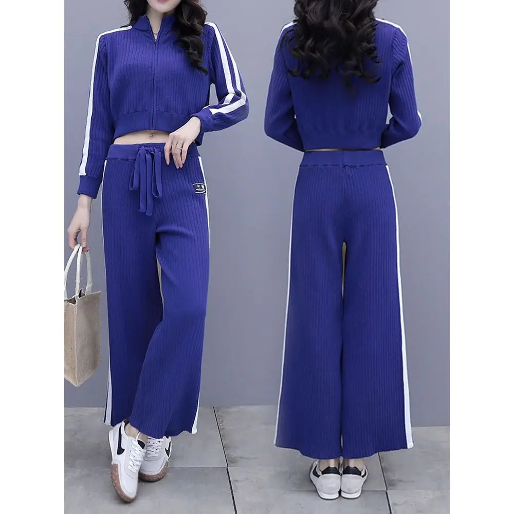 

Женская Спортивная толстовка, свободный синий топ и брюки в Корейском стиле колледжа, одежда для мам на весну и осень, новинка 2022