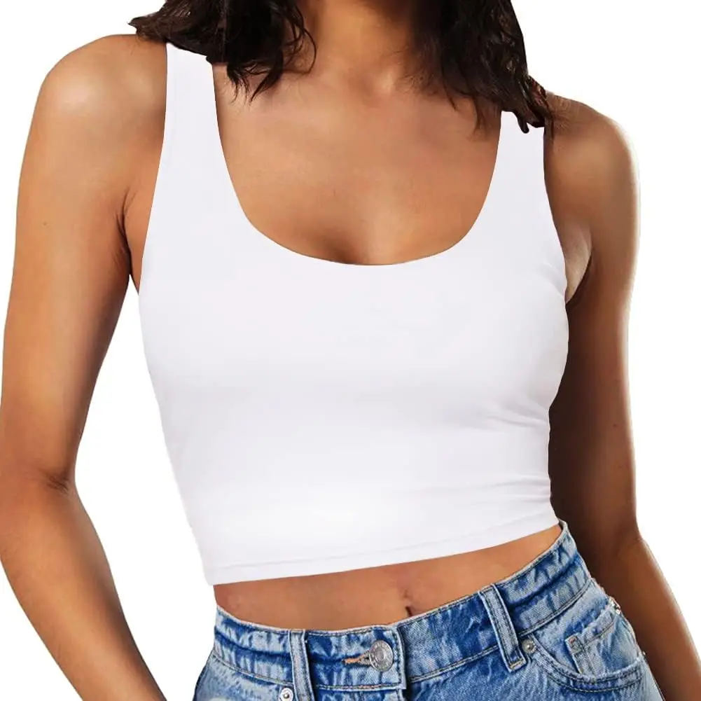 

Women Sexy Sleeveless Crop Tops Double Layer Scoop Neck Cropped Tank Top