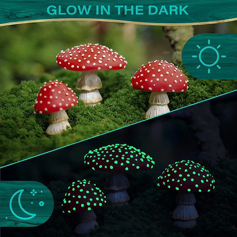 

Mini Mushroom Glow In The Dark Resin Crafts Fairy Garden Miniatures Garden Ornament Terrarium Figurines Decor DIY Dollhouse