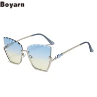 boyarn 2022 new cats eye sunglasses steampunk trend half frame metal trim glasses personalized diamond rimmed sunglasses w