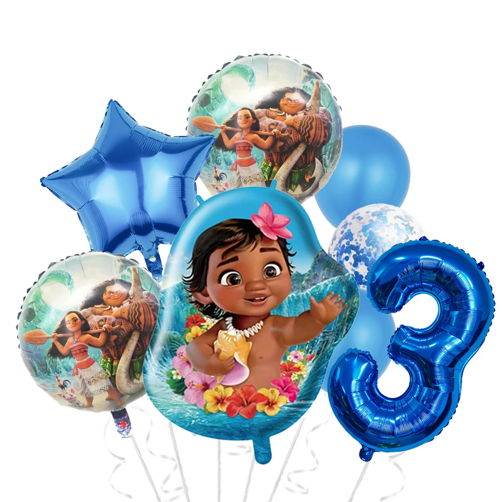 8pcs Disney Moana Baby Birthday Decorations 32inch Blue Number Foil Balloon Set Kids Party Balloons Decor Supplies Helium Globos