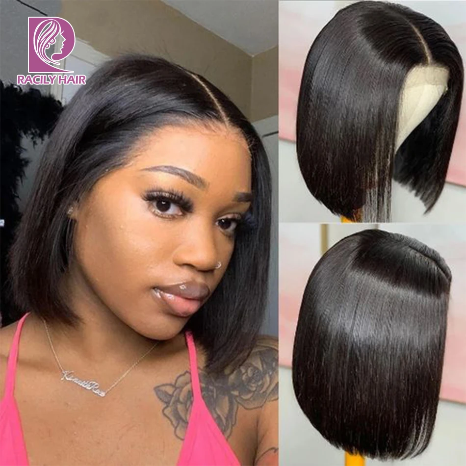 Straight Bob Wig Lace Front Human Hair Wigs For Women Brazilian Human Hair HD Lace Closure Wig Natural Black 4x4 Short BOB Wig