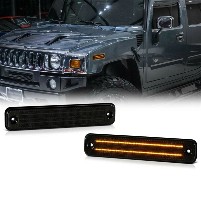 For Hummer H2 2003-2009 Front/Rear LED Amber Side Marker Lights Lamps Smoked/Clear Lens 2Pcs