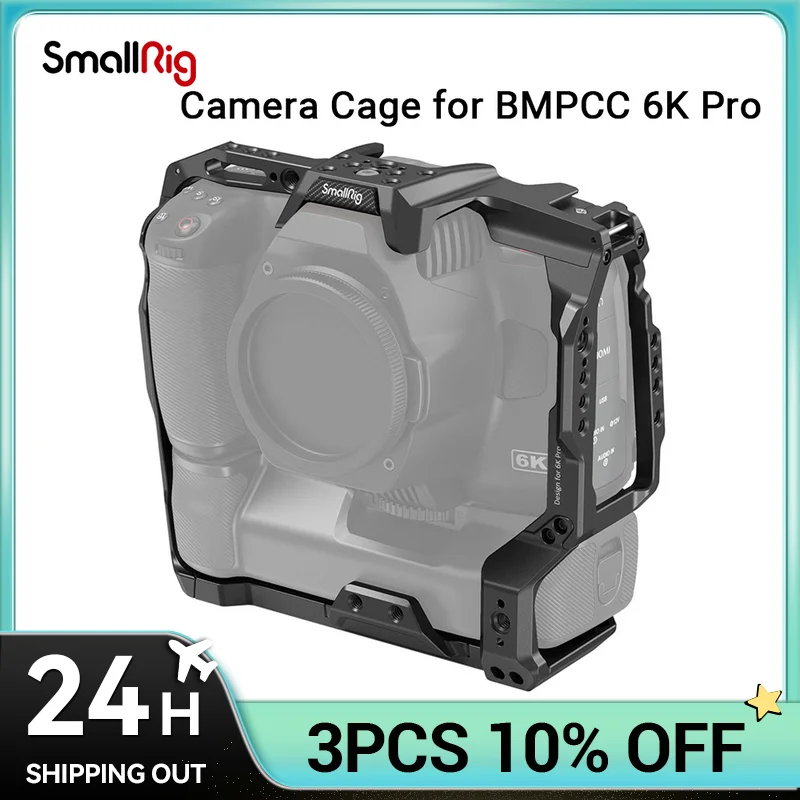 

SmallRig Battery Grip Compatible Cage Only for BMPCC 6K Pro / 6K G2, with Built-in NATO Rail / Locating Holes for ARRI Cold Shoe