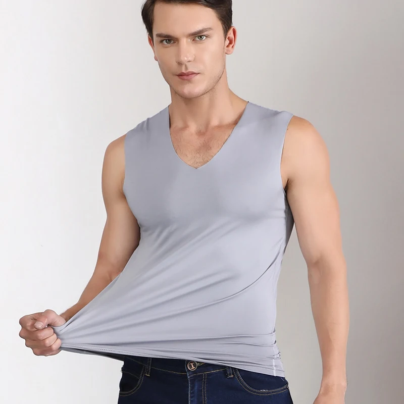 FK Ice Silk Mens Underwear Sleeveless Summer Tank Top Solid Muscle Vests Seamless Undershirts Male Gymclothing Men's Vest 3PCS