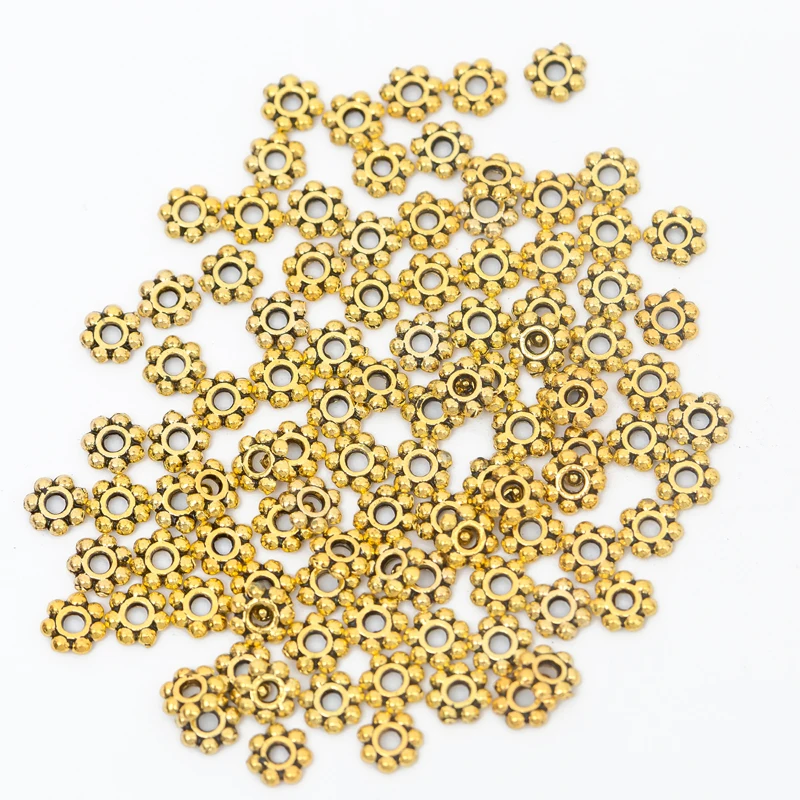 

200pcs 6mm Spacer Daisy Flower Gold Tibetan Silver Metal Spacer Beads For Needlework For Jewelry Bracelet Necklace Making