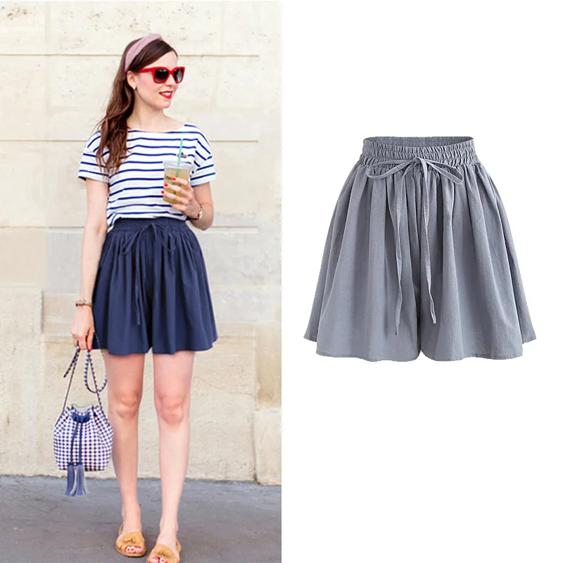 Women Shorts Summer Casual Solid Cotton Linen Shorts High Waist Loose Shorts for Girls Soft Cool Female Shorts