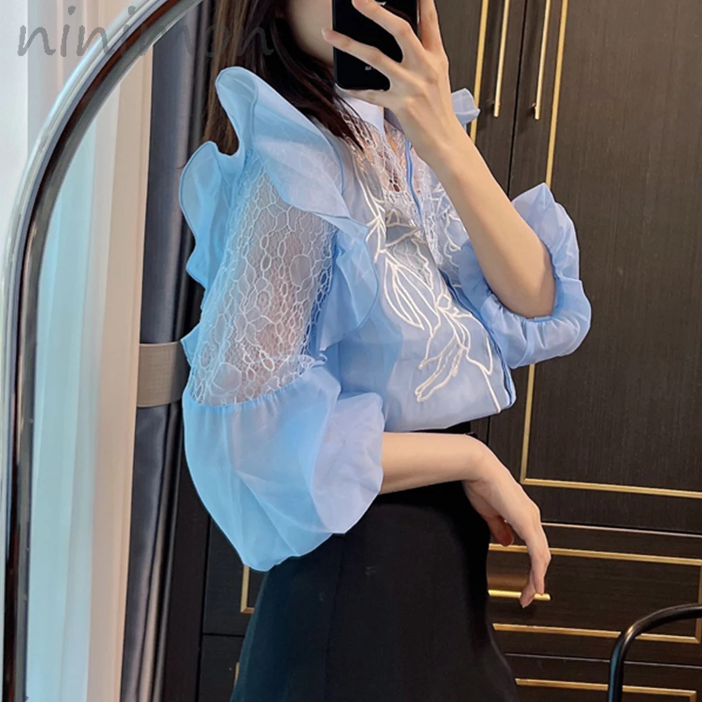 Блузка женская кружевная с вышивкой коротким рукавом | Женская одежда