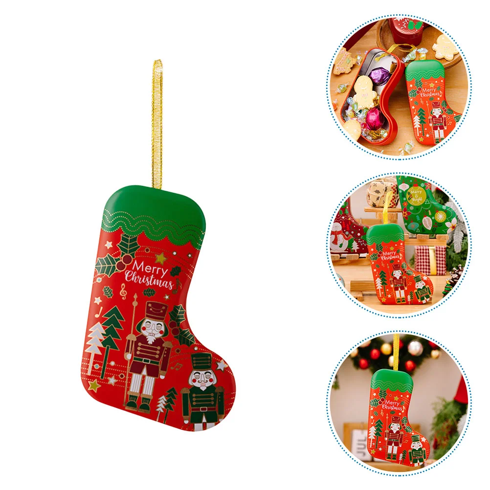 

Christmas Tinplate Box Cookie Tin Candy Biscuit Jar Storage Can Decorative Cookie Biscuits Box Candy Can Christmas Socks Pendant