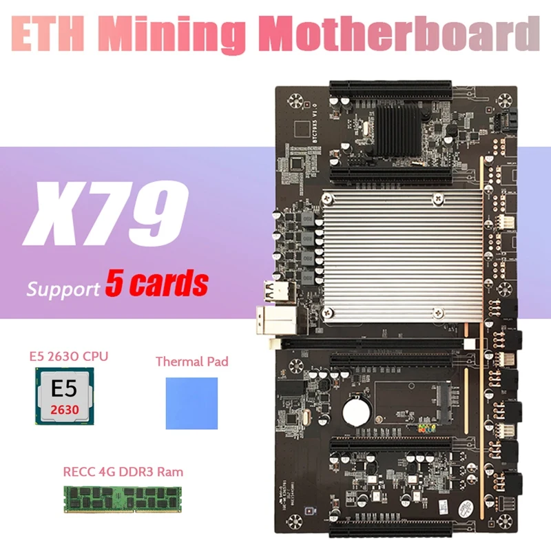 

X79 H61 BTC Mining Motherboard LGA 2011 DDR3+E5 2630 CPU+RECC 4G DDR3 RAM+Thermal Pad Support 3060 3080 Graphics Card