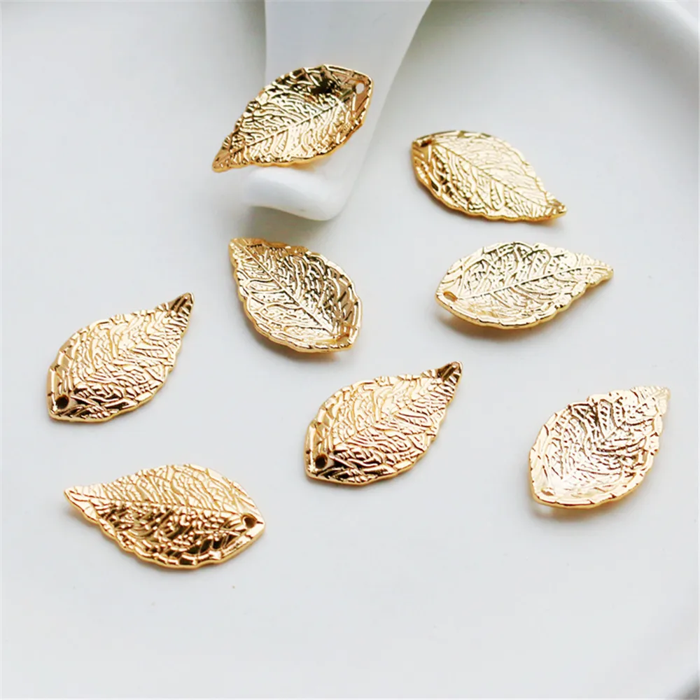 

14k cast copper coated gold plated thick gold leaf pendant 15 * 26mm manual diy pendant pendant earring chain