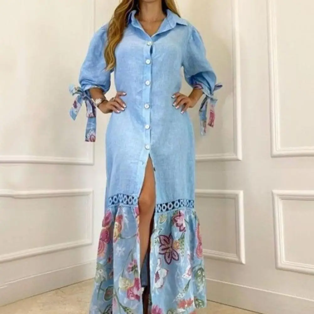 

Streetwear Women Dress Chinese Style Half Sleeve Summer Split Design Lace Bandage Floral Print Slit 2022