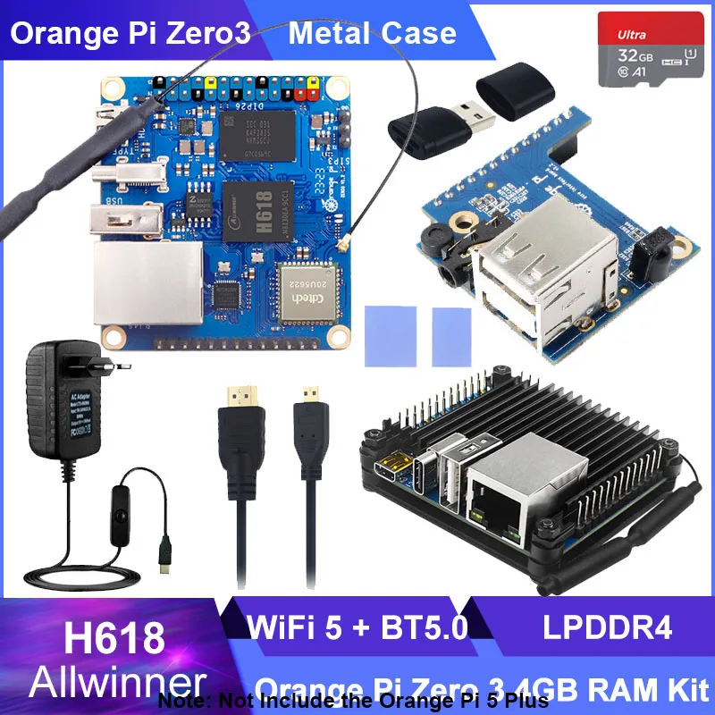Мини-флешка Orange Pi Zero 3, 4 Гб, 2 Гб, 1 ГБ ОЗУ, Allwinner H618, 64 бит, 16 Мб, SPI-вспышка, два диапазона, WiFi5 + BT 5,0, гигабитный LAN-порт, одна плата