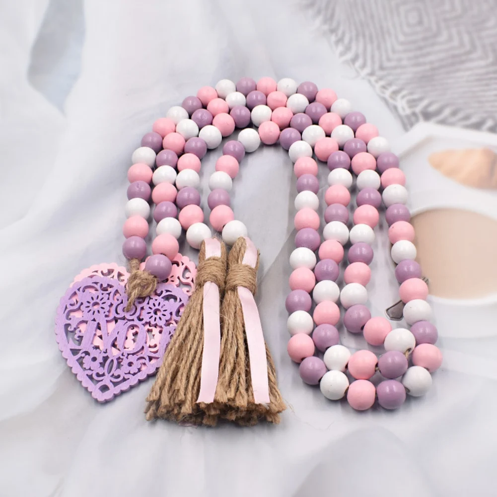 

2pcs Heart Beaded With Love Letter Tag Rustic Prayer Bead Valentine's Day Twine Tassel Hanging Garland Wall Hanging Decor