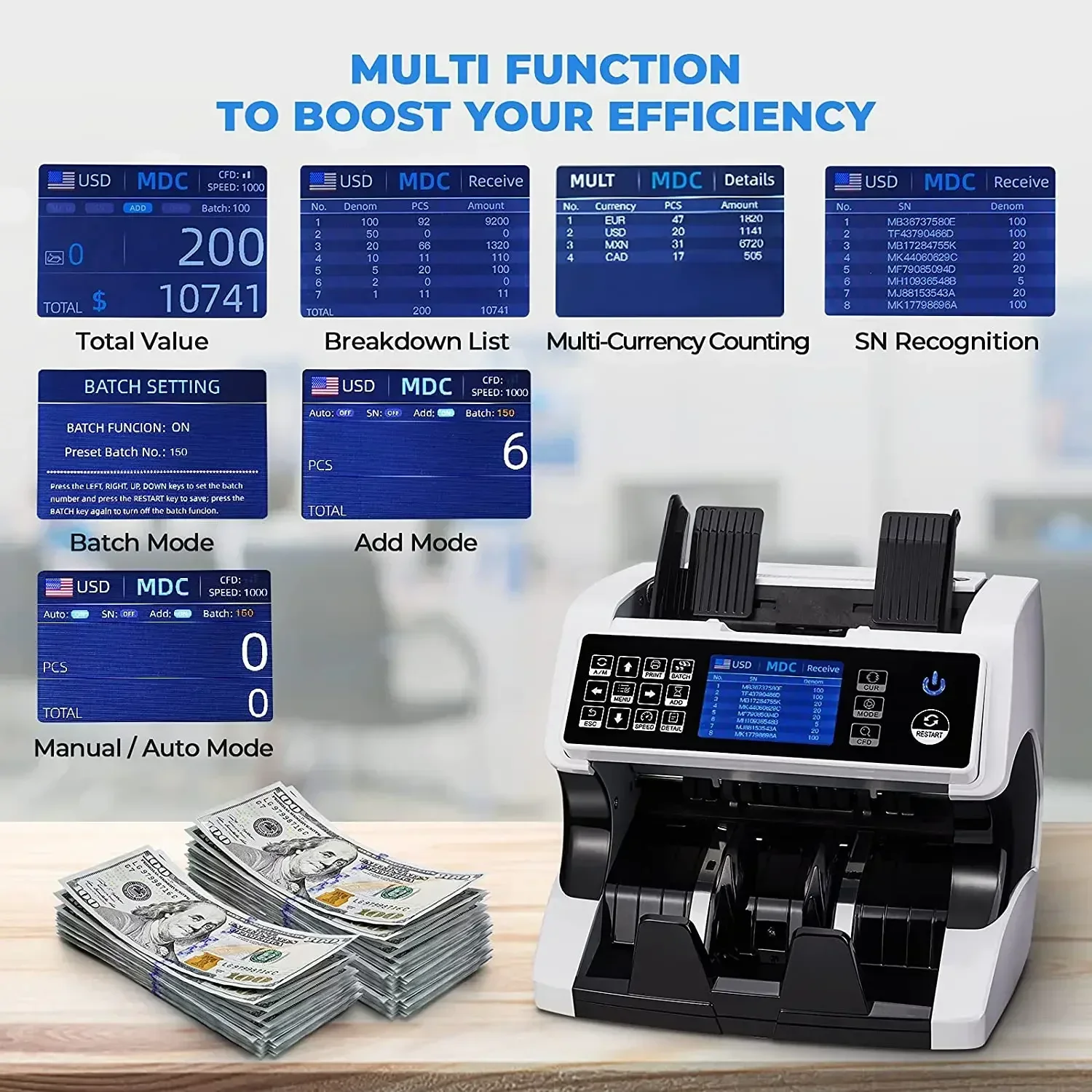 Фото Счетчик банкнот 2026/Cash Counter AL-920 с функцией детекции подделок №1