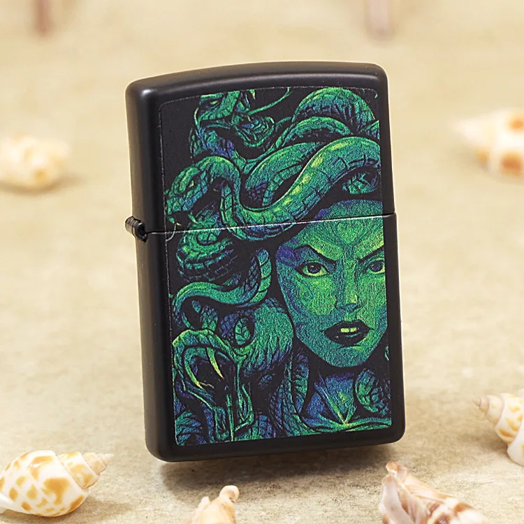 

Genuine Zippo Color printed Medusa oil lighter copper windproof cigarette Kerosene lighters Gift with anti-counterfeiting code