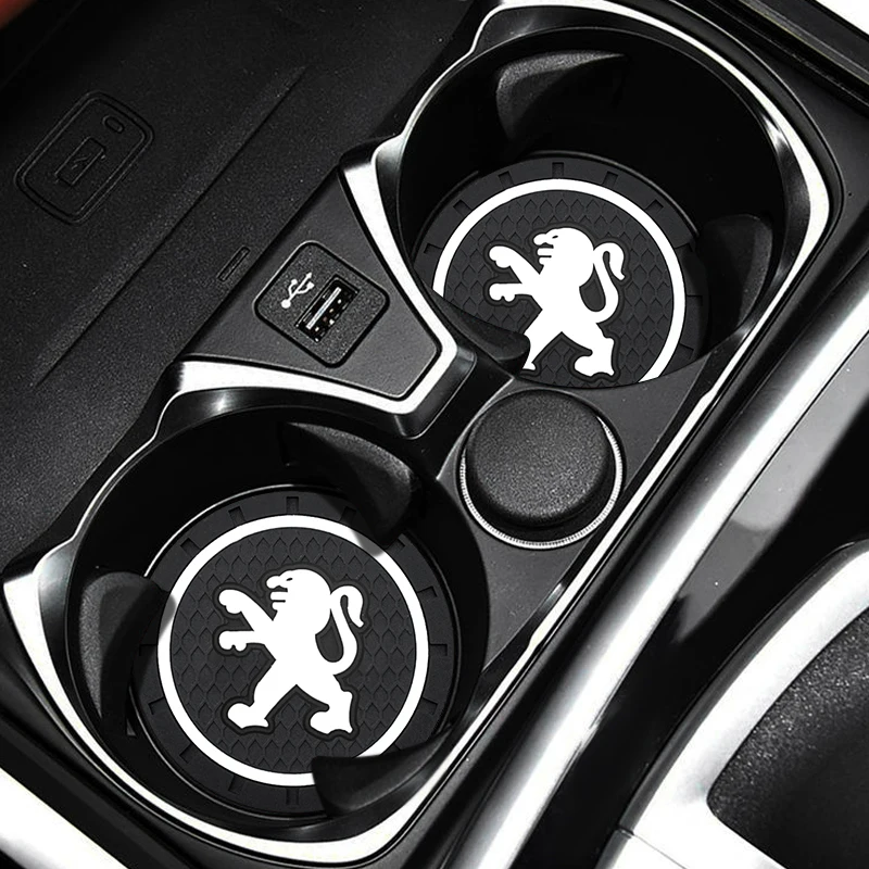 

2pcs Car Anti-Slip Coaster Silicone Waterproof Water Cup Mat Drink Pad Accessories For Peugeot 308 206 207 408 508 RCZ 208 3008