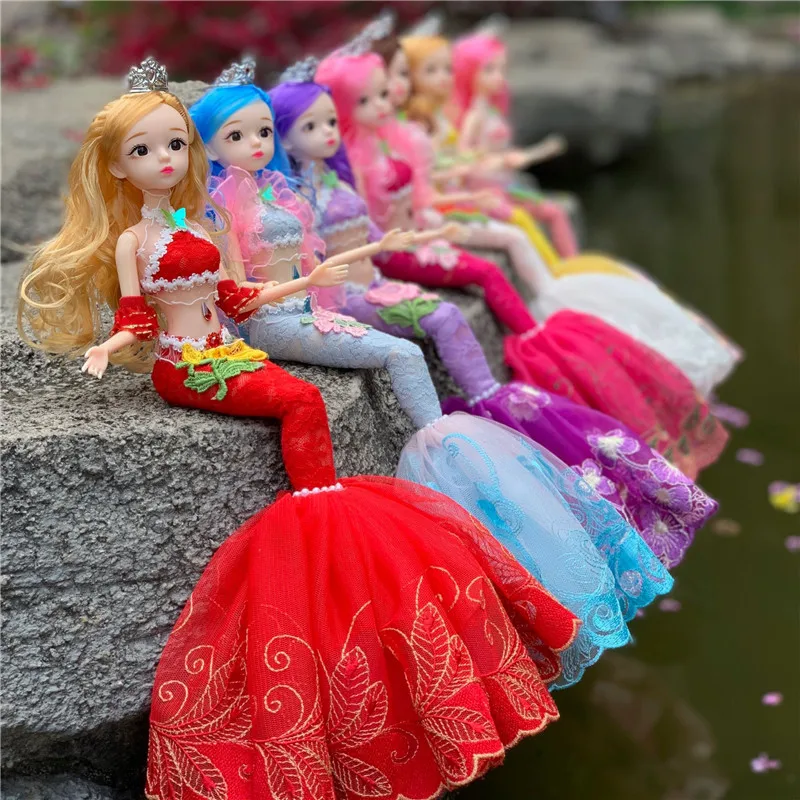 

New 30cm Bjd Doll 13 Joints Movable Fashion 1/6 Embroidered Mermaid Doll 3D Eyes Clothes Detachable Girls Dress Up Toy Gift