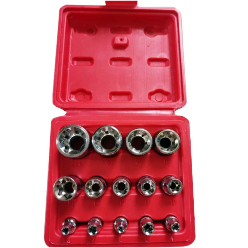 

with Drive high 14PC Socket Torx Star a E Case -E24 Wrench 1/2"/3/8"/1/4" Bit Strong quality CRV Set E4 Female