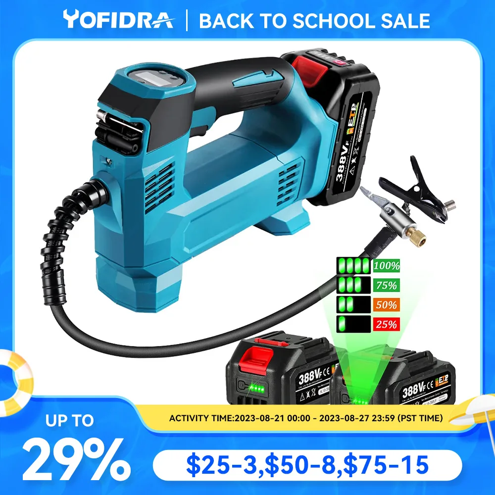 Yofidra 120psi 8.3bar 830kpa Electric Air Pump Portable Cordless Car Air Inflator.for Makita 18V Battery Pneumatic Tool