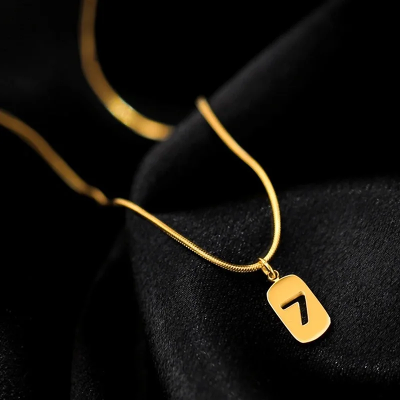 

Luxury Titanium Steel Heart Number 7 Square Necklace Letter B Pendant Neck Chain Girl Jewelry