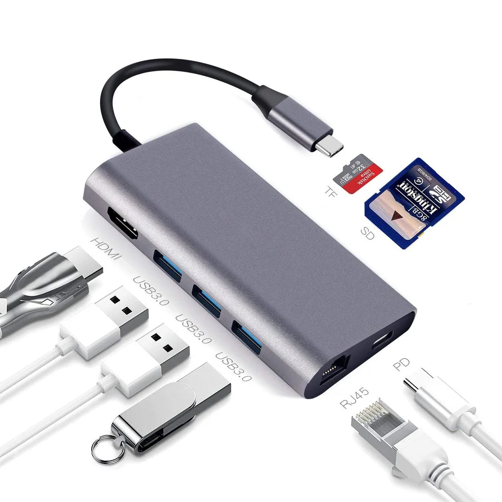 

Док-станция с разъемом USB Type-c на Hdmi, 4K, RJ45, 3 порта