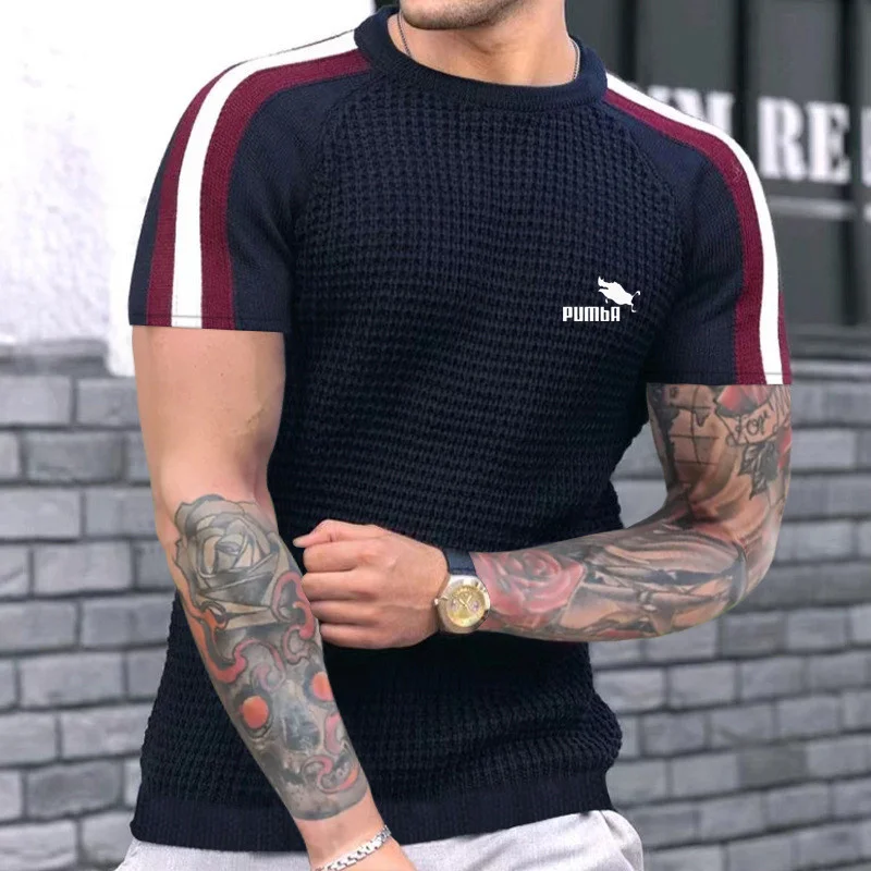 2023 New Spring Summer Sports T-shirt Men Pullovers High-quality short sleeve shirt Knitted Round Neck Top men Tees sportswear
