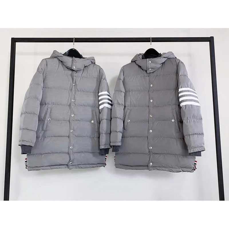 Men's Jackets Classic 4-bar Winter Thermal Puffer Coat Luxury  Brand Down-Filled Women Long Loose TB THOM Male Down Jacket