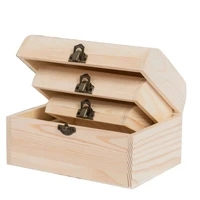 3pcs unfinished wooden chest jewelry storage box case diy home decorations