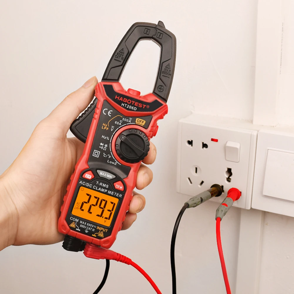 

HABOTEST HT206D Digital Clamp Meter DC/AC Current 600A Multimeter Ammeter Voltage Tester Car Amp Hz Capacitance NCV Ohm Test