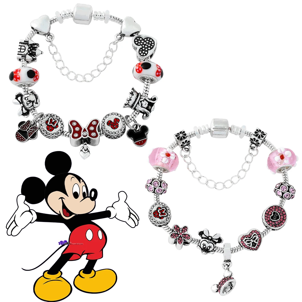 

Disney Mickey Mouse Dangle Charm Bracelets for Women 2022 Trendy Goth Girl Wrist Accessories Mickey and Minnie Mouse Bracelet