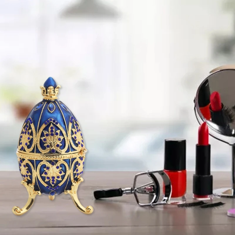 

Egg Ornament Easter Unique Royal Style Jewelry Box Diamante Egg Rhinestone Jewelry Trinket Display Home Decor Craft Gift