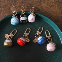 cartoon japan lucky cat keychain for women men bag schoolbag charms car keyring key cute pendant couple gift daruma
