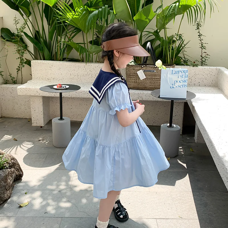 

Летнее платье для девочек, платье принцессы с коротким рукавом, детская одежда в морском стиле