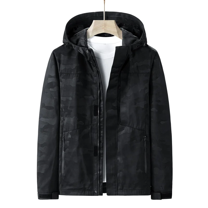 

Мужская ветрозащитная куртка с капюшоном, с несколькими карманами