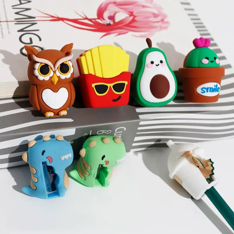 

3D animal modeling cute pencil sharpener school students plastic silicone tabletop trinket kids Kawaii penknife stationery gifts