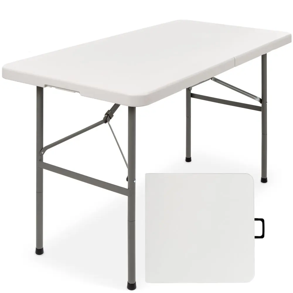 

4ft Plastic Folding Table, Indoor Outdoor Heavy Duty Portable w/ Handle, Lock for Picnic, Camping