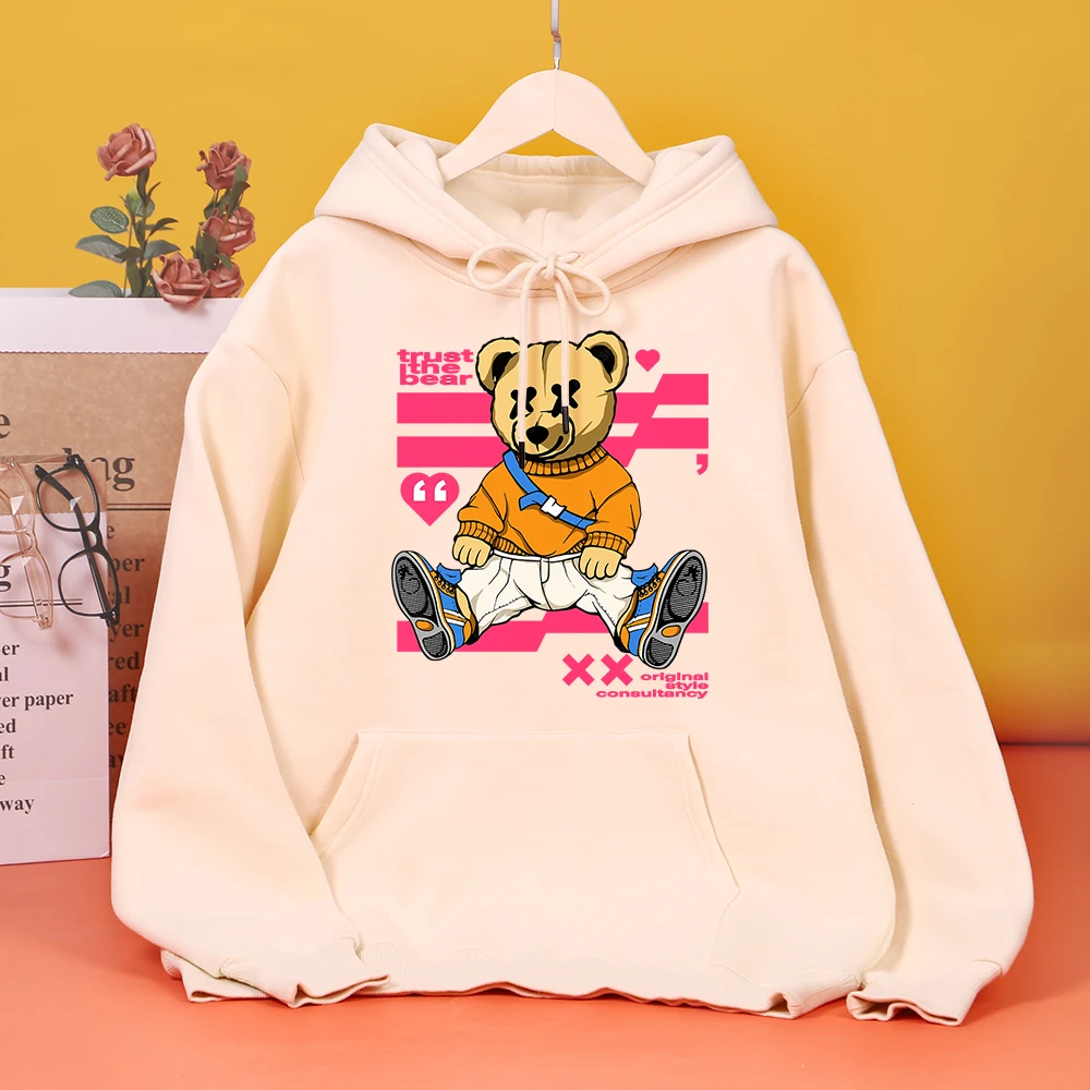 

I am the coolest teddy bear Prints Female Hoodie Street Comfortable Hoody hip hop Casual Hooded Cartoons Loose Clothes Womens