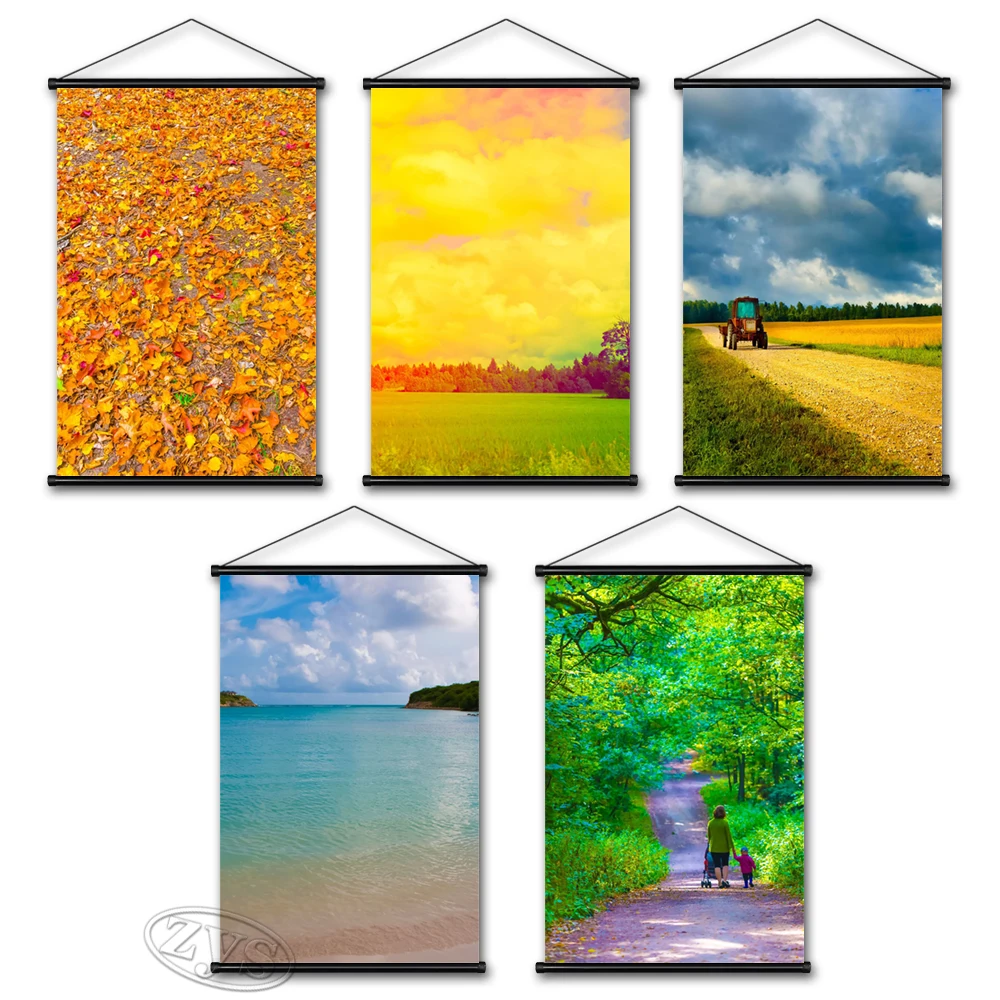 

Листья Висячие свитки пейзаж плакаты и принты деревенская стена искусство Дерево картина озеро холст живопись роспись домашний декор детс...