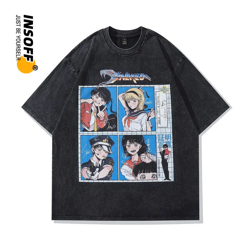 

Original Designer Japanese Fashion Anime Printed Graphic Quality Cotton Washed Vintage Y2k Oversized Streetwear Harajuku T-shirt